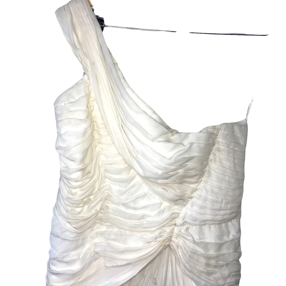 Tadashi Shoji One Shoulder Ivory Chiffon Gown / Wedding Dress Size 12 - Picture 5 of 10